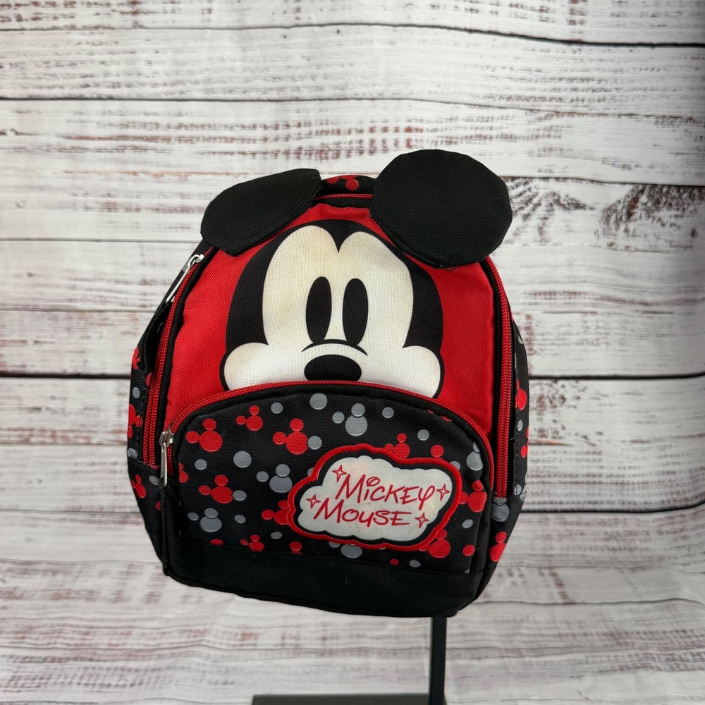 Disney Mickey Mouse Kids Mini Backpack Red Black 3D Ears Character Bag